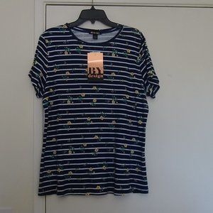 NWT BYdesign Knit Top White Navy Blue  Stripes Short Sleeve X-Grande.